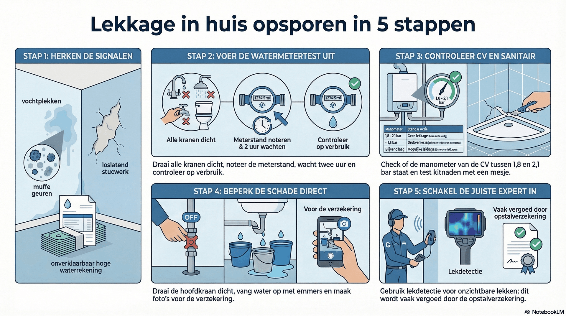 Lekkage in huis opsporen in 5 stappen: zo bepaal je of je een loodgieter nodig hebt