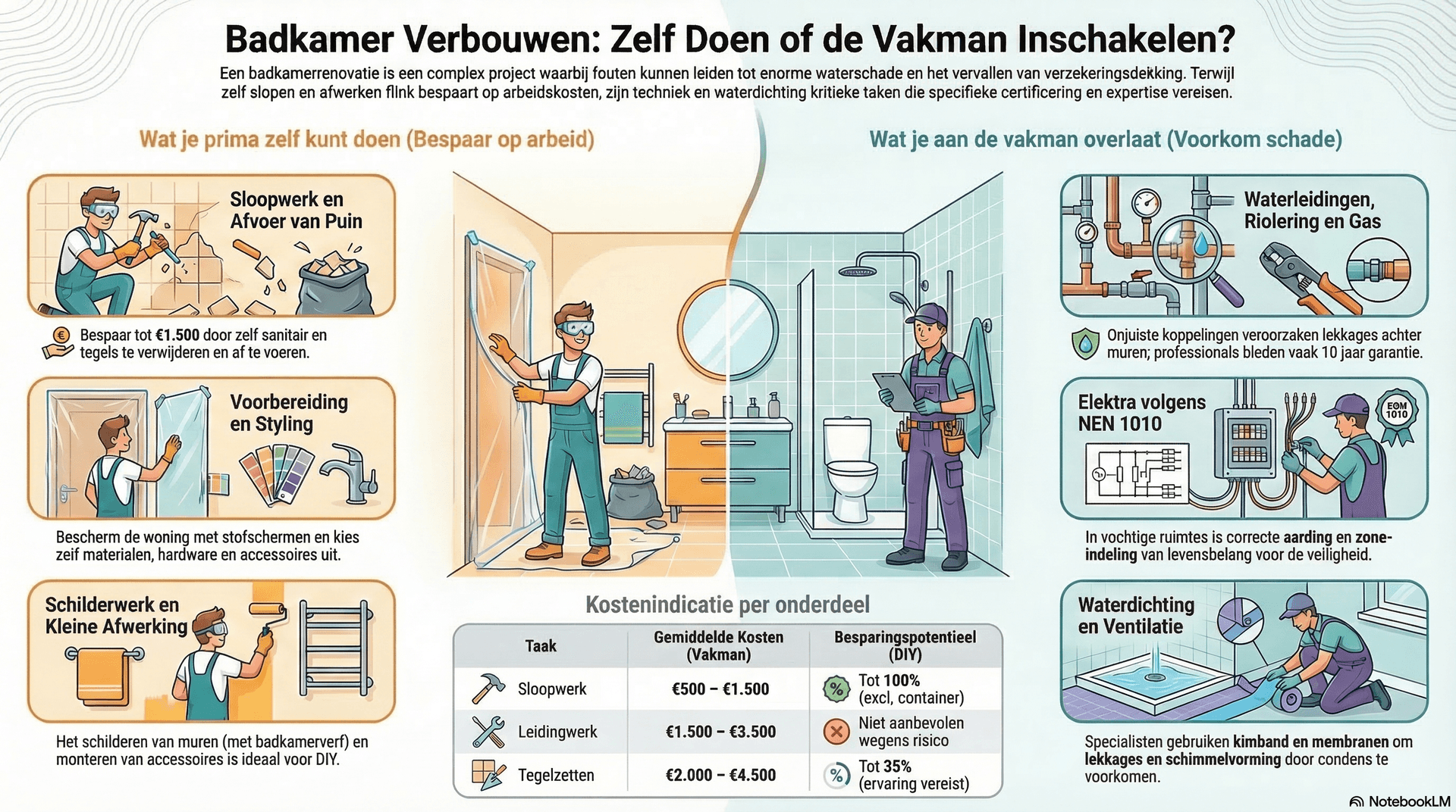 Badkamer verbouwen: welke taken kun je zelf doen en wat laat je aan de loodgieter over?