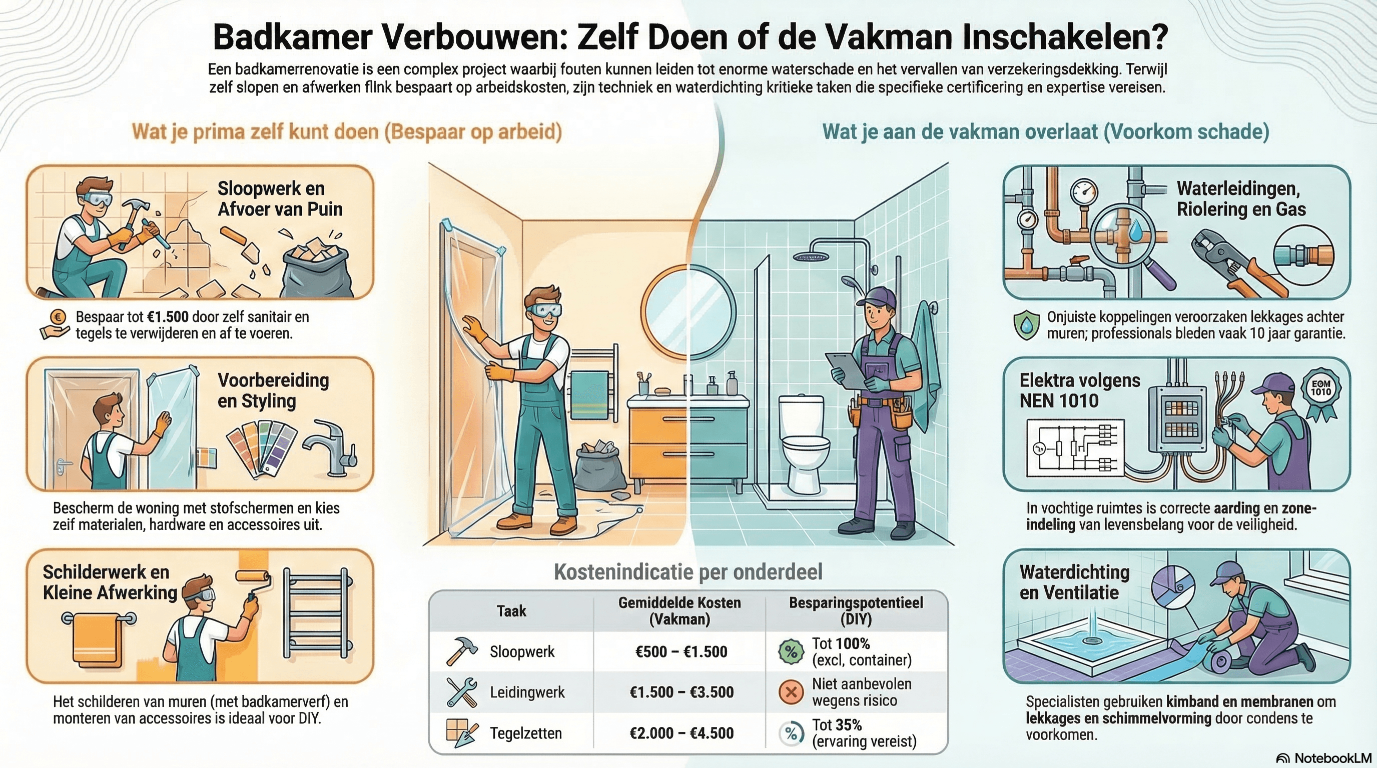 Badkamer verbouwen: welke taken kun je zelf doen en wat laat je aan de loodgieter over?