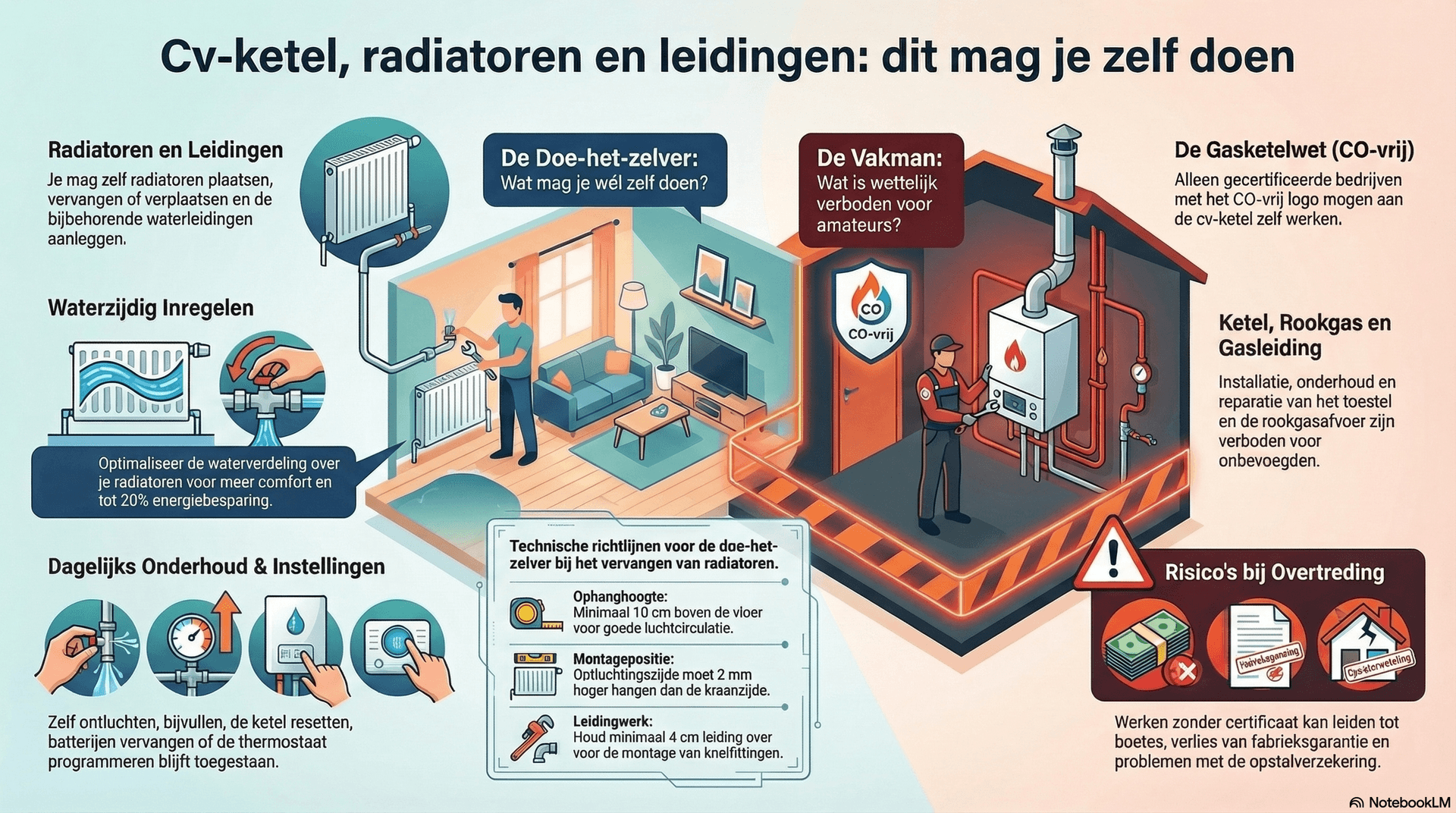 Cv-ketel, radiatoren en leidingen: dit mag je zelf doen en dit moet je door een erkende installateur laten doen