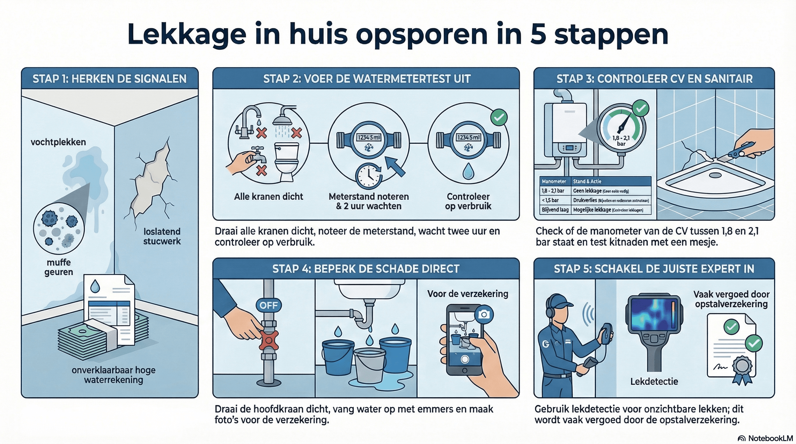 Lekkage in huis opsporen in 5 stappen: zo bepaal je of je een loodgieter nodig hebt