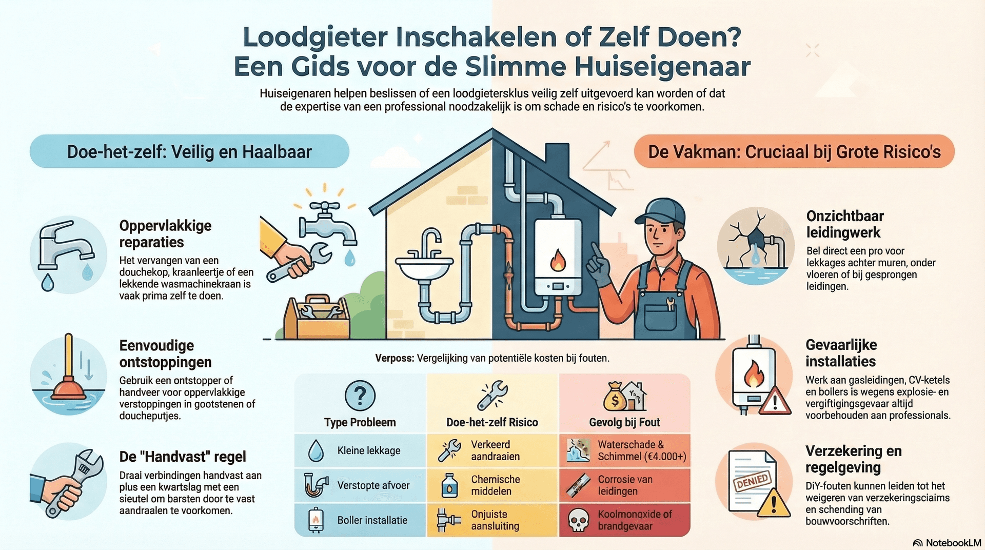 Loodgieter inschakelen of zelf doen? 7 klussen die je beter niet zelf doet (en 5 die wél kunnen)