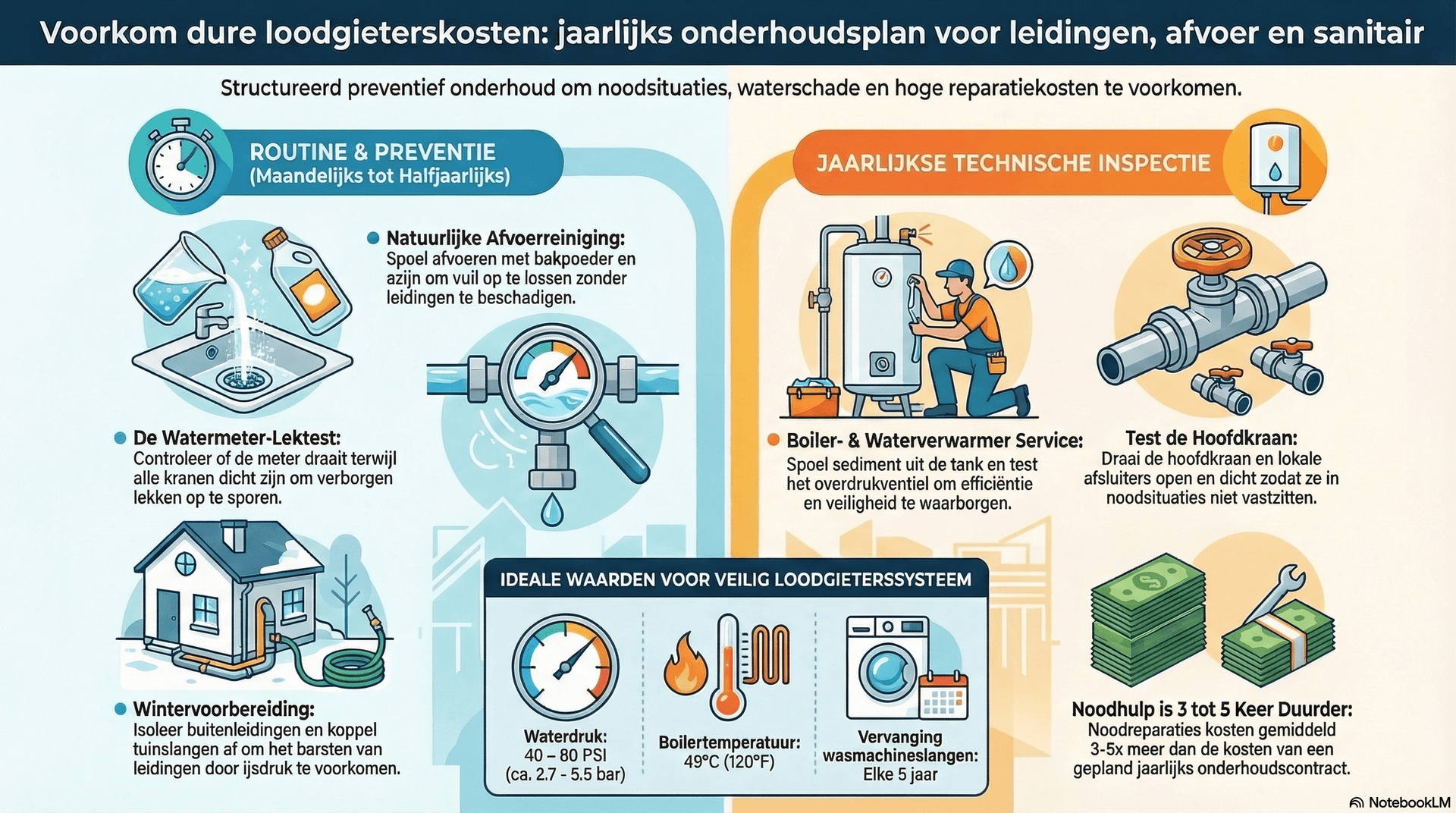 Voorkom dure loodgieterskosten: jaarlijks onderhoudsplan voor leidingen, afvoer en sanitair